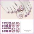 Detail showing J23-01 purple glitter toe nail patches with marble textures and self-adhesive - Ice Through Purple Glitter Stone Style (J23-01) / 10.8*5.8cm