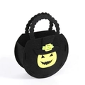 Black felt Halloween candy bag featuring a yellow pumpkin ghost with a witch hat - Pumpkin / Black