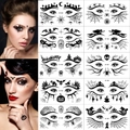 Set di tatuaggi per occhi Halloween con ragnatele e pipistrelli per trucco nero - Set di Adesivi per Tatuaggi per Occhi di Ragno di Halloween (EF001-010) / Nero