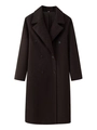 Detail of notch lapel and six-button double-breasted closure on dark brown wool coat - S / Coffee