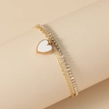 Gold double-layer bracelet featuring a heart pendant and zircon tennis chain detailing - KC Gold White Heart Double Layer Style (S238)