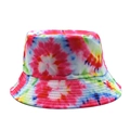 Detail view of colorful tie-dye bucket hat showing precision stitching on reinforced brim - M (56-59cm) / Pink Red Yellow Tie-Dye Style (01)