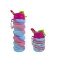 Pink and blue wavy pattern foldable silicone sports water bottle with carabiner clip - 500ml / Sakura Pink B