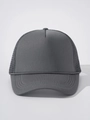 Close-up of charcoal grey trucker hat showing mesh panels and front decorative rope detail - Adjustable / Dark Gray
