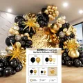 132-piece black and gold balloon arch kit with starburst foil and confetti balloons - Black Gold