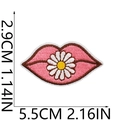 Detail view of pink lip and daisy embroidery patch with 5.5cm measurement scale - Style 7 (Pink Lips Daisy)