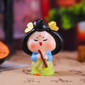 Q-version ancient style lady figurine in blue and green dress playing a flute - 1229-1 Green Skirt