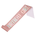 Pink glitter sash with Birthday Girl typography for birthday party celebration accessories - Rose Gold Birthday Girl Colorful Text Sash