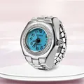 Creative silver alloy ring watch with a sky blue dial and black Arabic numerals - Small Round Blue Dial