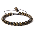 Adjustable woven bracelet with 6mm black stone beads and golden mantra engravings - 6mm (Stretchable) / Black Six-word Mantra