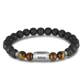 Bracelet pour homme en pierre de lave et oeil de tigre avec pendentif gravé personnalisé - Personnalisation 1 Nom
