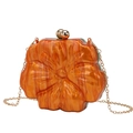 Orange flower acrylic evening clutch with marble texture and golden chain strap - Orange