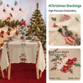 Cream Christmas tablecloth with 185g heavy embroidery of red stockings and gold bells - 140*100cm / Red and White Enamel Christmas Sock