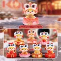 Lion dance cat figurine with red hat and gold ingot for lucky desktop decoration - Lucky Horse Lion Dance / Full Box (Set of 6)