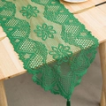 Elegant green lace table runner with crochet floral patterns and tassel decorations - 33cm*114cm / Green Lily