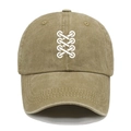 Detail of khaki washed cotton baseball cap featuring minimalist white geometric embroidery - M (56-58cm) / Khaki