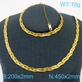 Gold stainless steel braided snake chain necklace and bracelet jewelry set for women - 2mm Gold 3-Layer Braid (Bracelet 18cm + 5cm Extender)