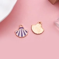 DIY shell pendant charm with purple and white enamel stripes in gold plating - Purple Shell 13x13mm