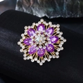 Vintage floral brooch with purple gemstones and white rhinestones on golden alloy - White Rhinestone & AB White with Purple Acrylic Flower