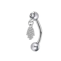 Silver curved barbell piercing with Hamsa hand pendant and sparkling cubic zirconia - Hamsa Hand