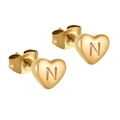 Boucles d'oreilles cœur dorées minimalistes avec lettre N gravée en acier inoxydable - Lettre N