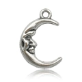 Silver crescent moon face pendant in antique finish for DIY jewelry making - Antique Silver Moon 15x22mm