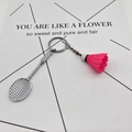 Pink shuttlecock and silver metal badminton racket keychain with stylish card - 4.8cm*3.8cm / Metal Badminton Red