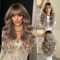 Perruque synthétique longue bouclée dégradée blond cendré 24 pouces avec frange - Violet de la Mi-été (MW9269-1) 24inch