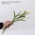 Single bundle of five noble white artificial tulips with realistic texture, 35cm length - 5 Pcs Artificial Tulips-Noble White