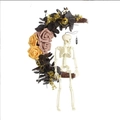 Crescent moon wreath with skull and roses in dark branch and gold leaf finish - Skull and Rose