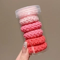 Set of 6 high-elasticity pink gradient plush hair ties in a clear cylindrical container - 6 Pieces in Jar / 9# Pink Series