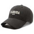Vintage washed cotton baseball cap featuring embroidered Florida 1990 text for women and men - Adjustable / Black