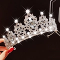 Handheld silver princess tiara with teardrop crystals and brilliant zircon detailing - 10# Crown Teardrop Tiara