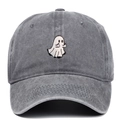 Casquette de baseball vintage en coton délavé gris foncé avec broderie fantôme rétro - Gris