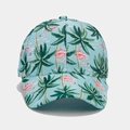 Close-up of tropical print baseball cap featuring pink flamingos and palm trees - Adjustable / 5# (Light Blue Palm Tree)