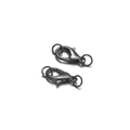 Detailed view of two shiny black lobster clasps with jump rings for DIY jewelry making - 10Pcs 14*7 Lobster Clasps + 20Pcs 5mm Jump Rings / Gun Black