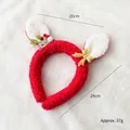 Red plush Christmas reindeer headband with gold bows and Merry Christmas charms - Red Reindeer Ear Hairpin