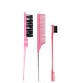 Pink 3-piece hair styling set featuring a tail comb, double-sided edge brush, and wide-tooth comb - 3Pcs Pink Set No Hook Design