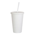 Classic 16oz white matte double-layer plastic tumbler with straw and secure lid - 450ml / White Letter L