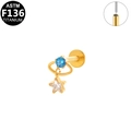 Clou en titane F136 avec zircon bleu et pendentif étoile transparent en fini doré - Style Pendentif Planète Étoile Dorée (G23LAP488-G1208123)