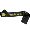 Fascia per laurea Mastered It! in raso nero con scritte bianche e dorate glitterate - Taglia unica / Fascia nera con scritta dorata
