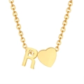 18K gold plated stainless steel necklace with R-letter and heart-shaped pendant - Gold - Letter R