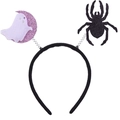 Detail of Halloween headband with white ghost, purple moon and black sequin spider motifs - 28# Ghost + Spider