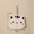 Absorbent white coral fleece hand towel with cute embroidered cat face and hanging loop - Big Face Cat