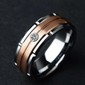 Brushed stainless steel band ring with rose gold accents and a single crystal inlay - US 6 / Men's Ring