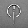 Vintage silver Viking brooch metal shawl pin with antique finish and linear texture - D-256 Antique Silver