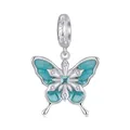 Elegant S925 sterling silver butterfly charm with blue enamel and zircon inlay - Snowflake Butterfly Blue Glitter Charm (SCC2956)
