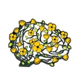 Emaille speld in hersenvorm met gele bloemen en groene bladeren op witte achtergrond - Hersenen (Gele Bloemen)