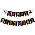 Halloween Happy Birthday banner with ghost and pumpkin themed cardstock flags - Happy Birthday Banner