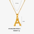 Gold stainless steel bamboo style necklace featuring a letter A pendant with dimensions - Letter A (Gold)